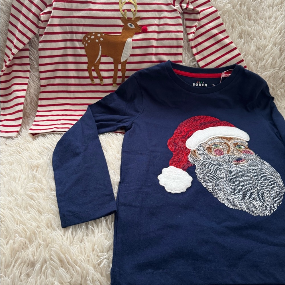 Boden Kids Long Sleeve Tees - Navy and Red Stripes